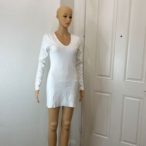 INC International Concepts Dress Ribbed Knit Sweater Sz Small White Diamond Stud